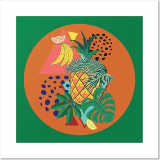 Abstract pineapple with exotic leaves Posters and Art